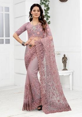 Lavender Embroidery NET Saree