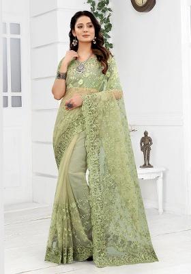 Pista Embroidery NET Saree