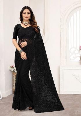 Black Embroidery NET Saree