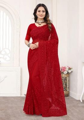 Red Embroidery NET Saree