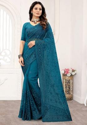 Morpeach Embroidery NET Saree