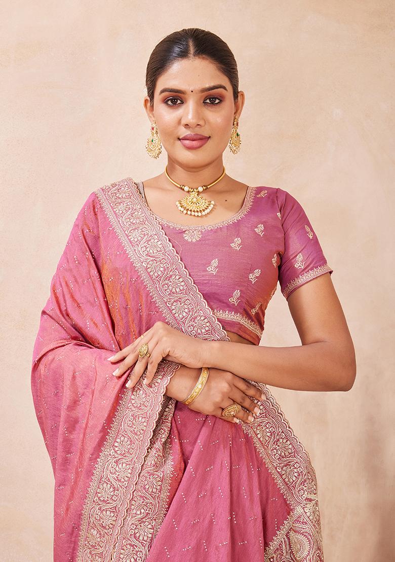 Gajari Embroidery Silk Saree Set - Indya