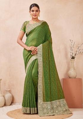 Mehendi Embroidery Silk Saree Set