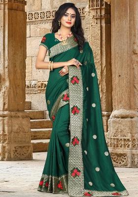 Green Embroidery Silk Saree Set