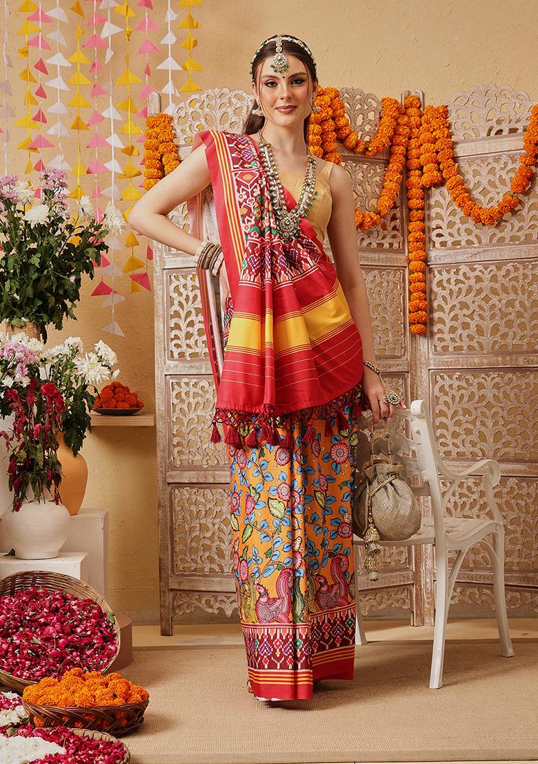 Multicolor Printed Silk Saree Set - Indya