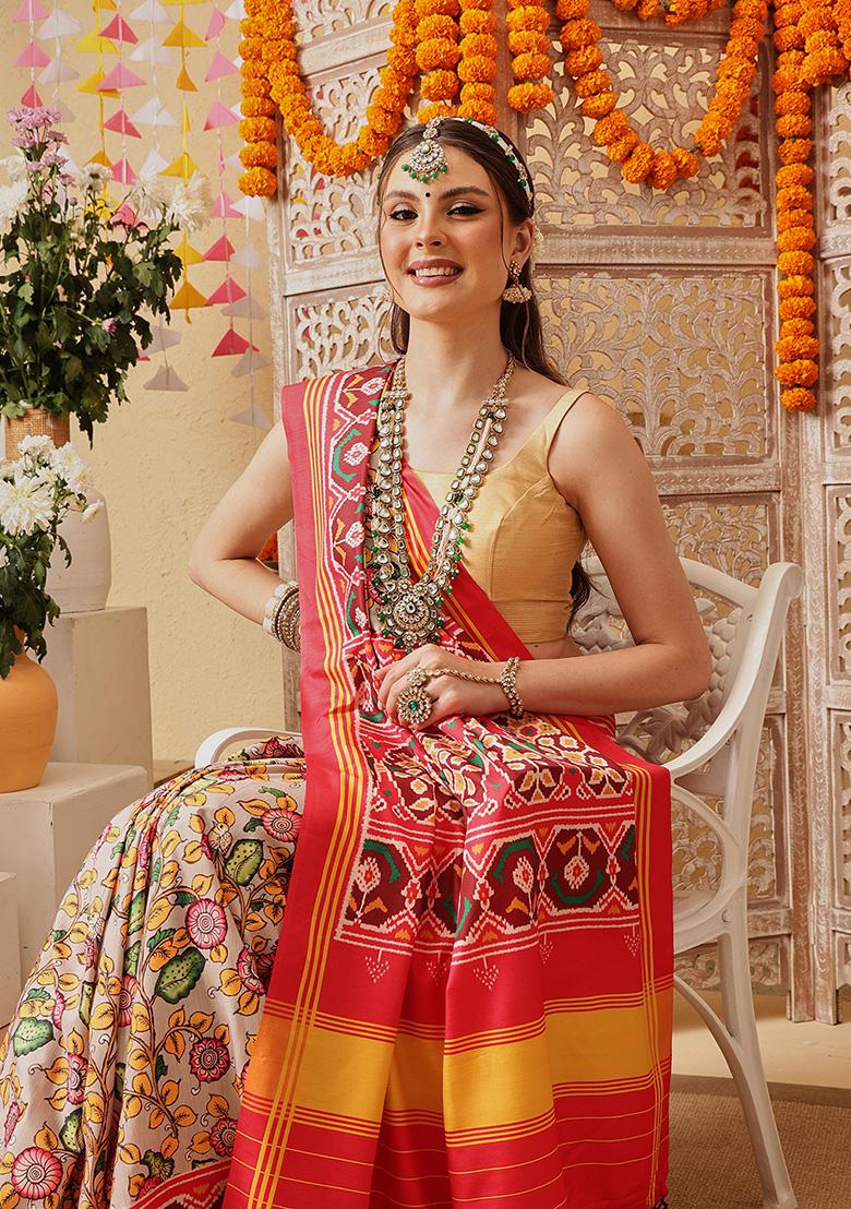 Multicolor Printed Silk Saree Set - Indya