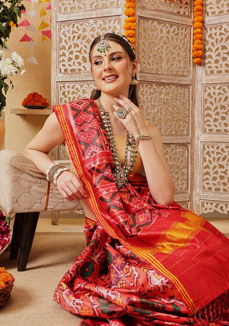 Multicolor Printed Silk Saree Set - Indya