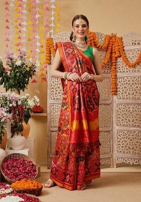Mustard Printed Silk Saree Set