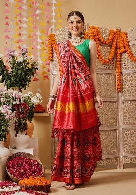 Multicolor Printed Silk Saree Set