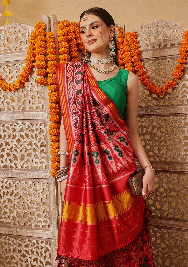 Multicolor Printed Silk Saree Set - Indya