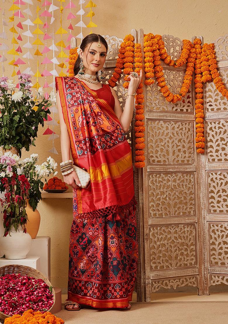 Multicolor Printed Silk Saree Set - Indya