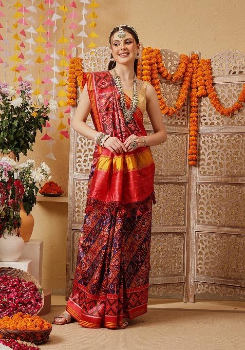 Mustard Printed Silk Saree Set