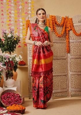 Multicolor Printed Silk Saree Set
