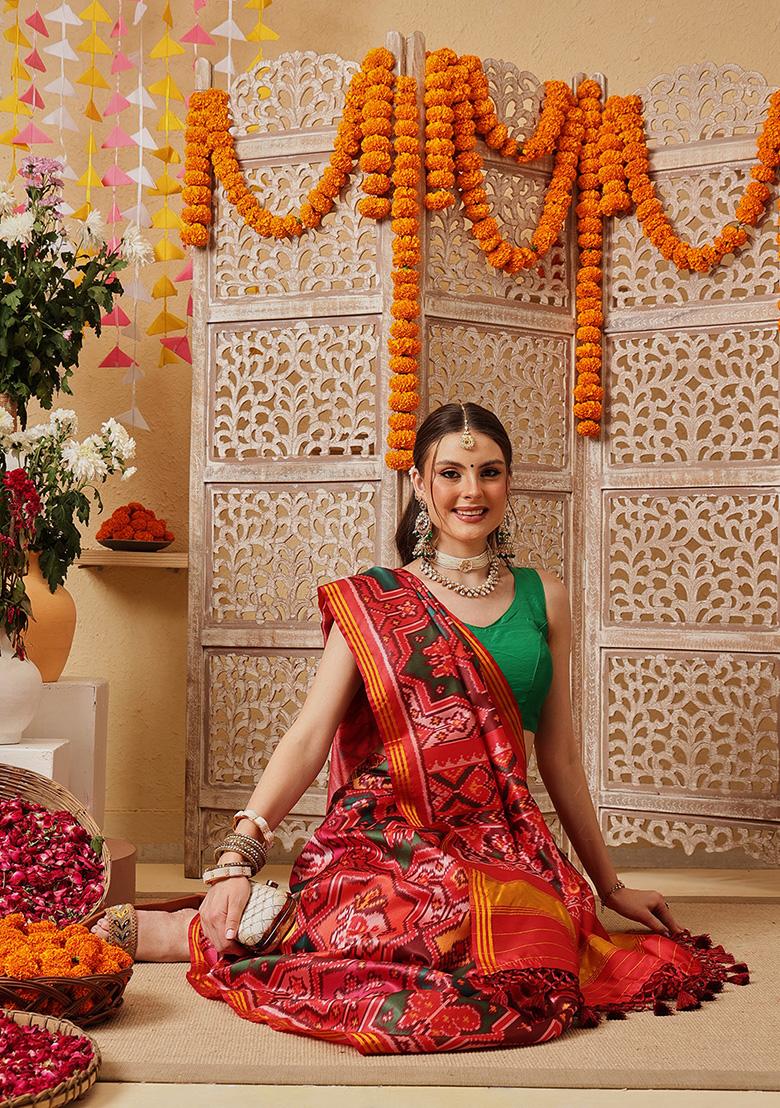 Multicolor Printed Silk Saree Set - Indya