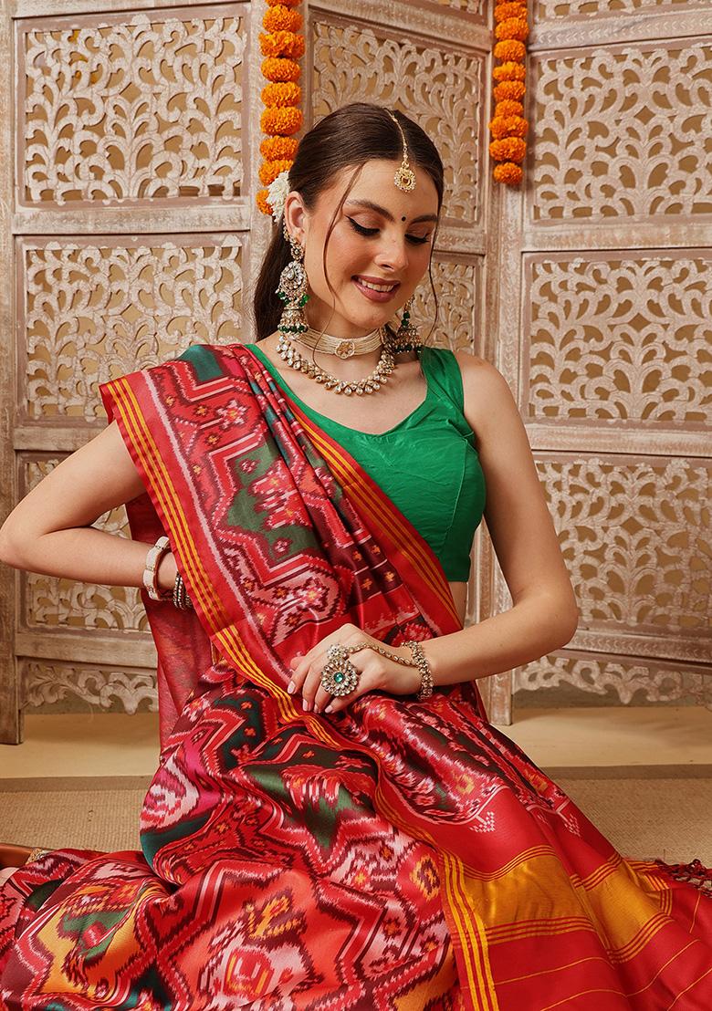 Multicolor Printed Silk Saree Set - Indya