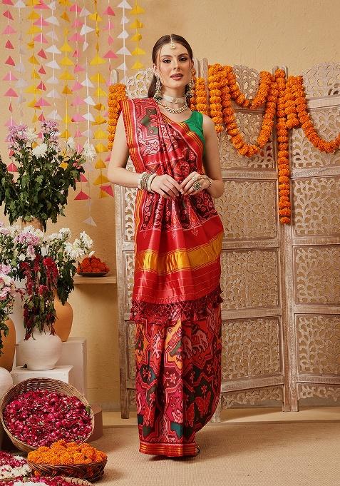 Multicolor Printed Silk Saree Set