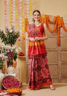 Light Pink Printed Silk Saree Set