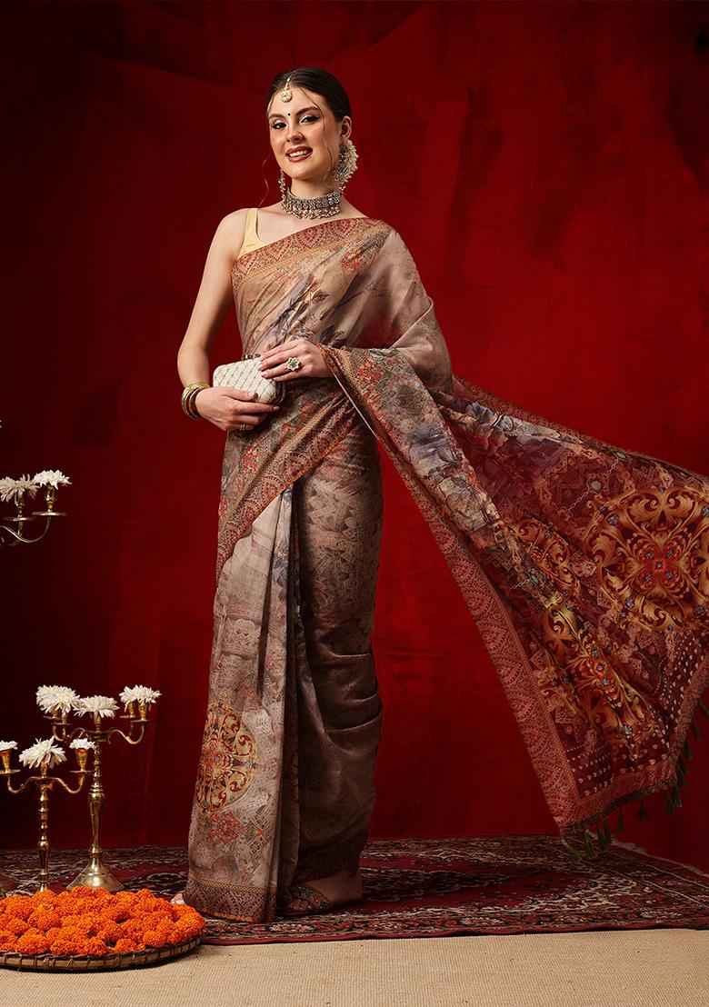 Multicolor Printed Cotton Saree Set - Indya