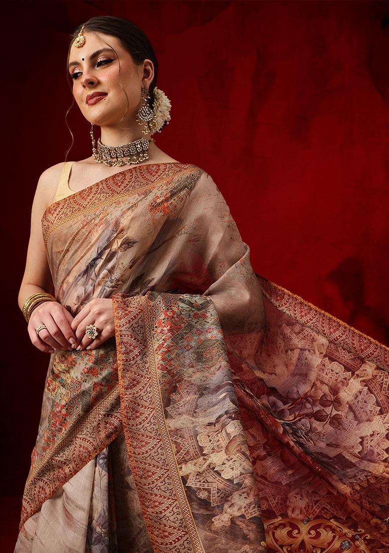 Multicolor Printed Cotton Saree Set - Indya