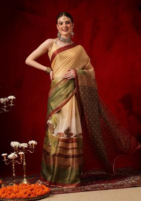 Multicolor Printed Cotton Saree Set