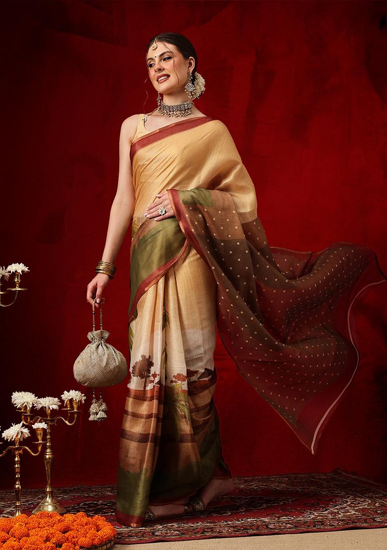 Multicolor Printed Cotton Saree Set - Indya