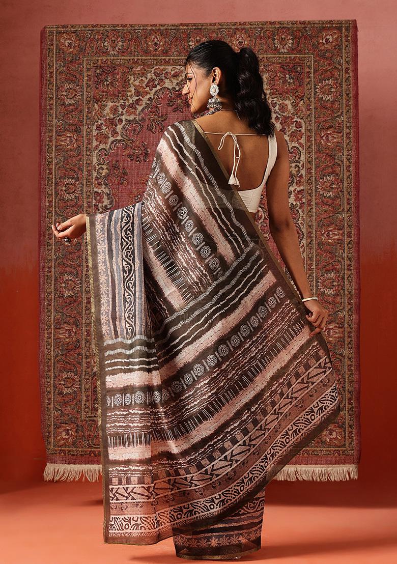 Multicolor Printed Cotton Saree Set - Indya