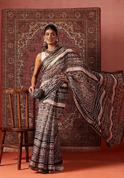 Multicolor Printed Cotton Saree Set