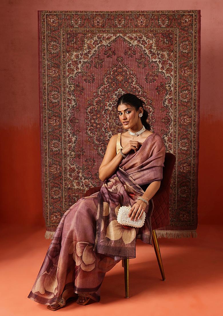 Multicolor Printed Silk Saree Set - Indya