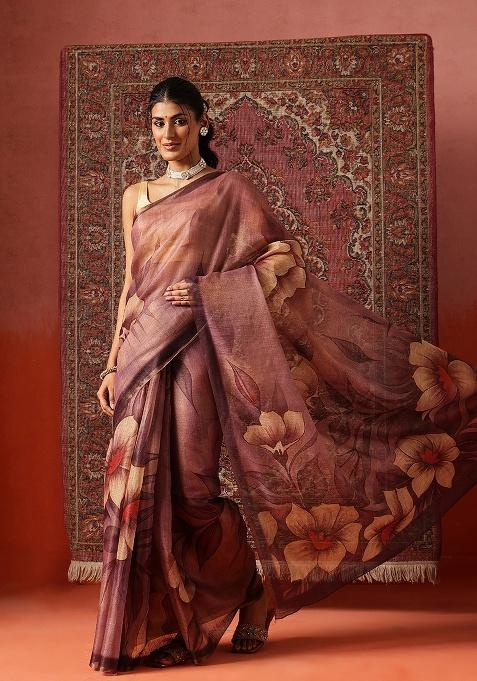 Multicolor Printed Silk Saree Set