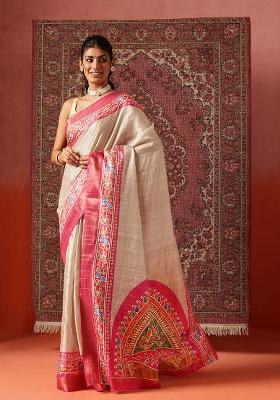 Pink Printed Silk Saree Set