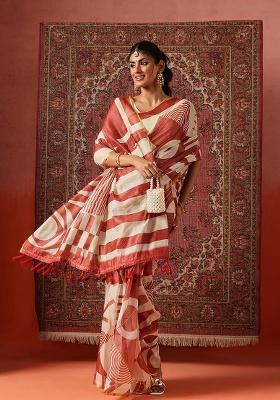 Maroon Printed Cotton Saree Set