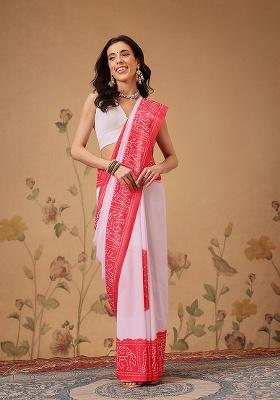 White Printed Georgette Saree Set