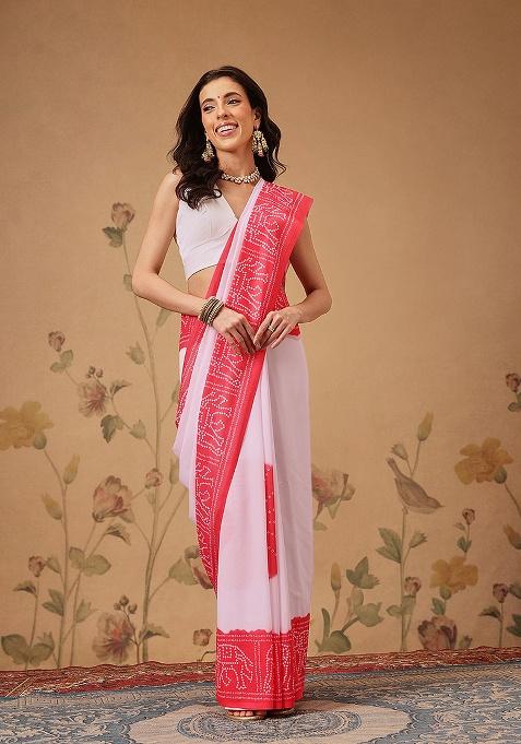 White Printed Georgette Saree Set