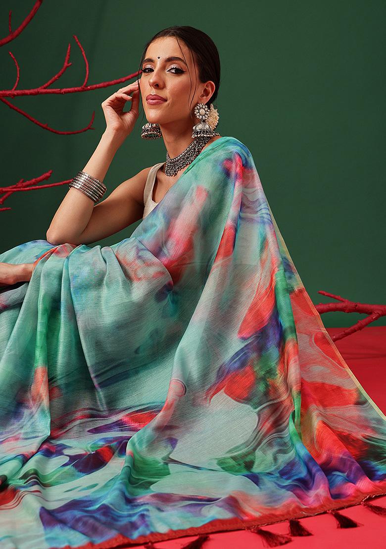 Multicolor Printed ORGENZA Saree Set - Indya