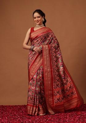 Pink Printed Silk Saree Set