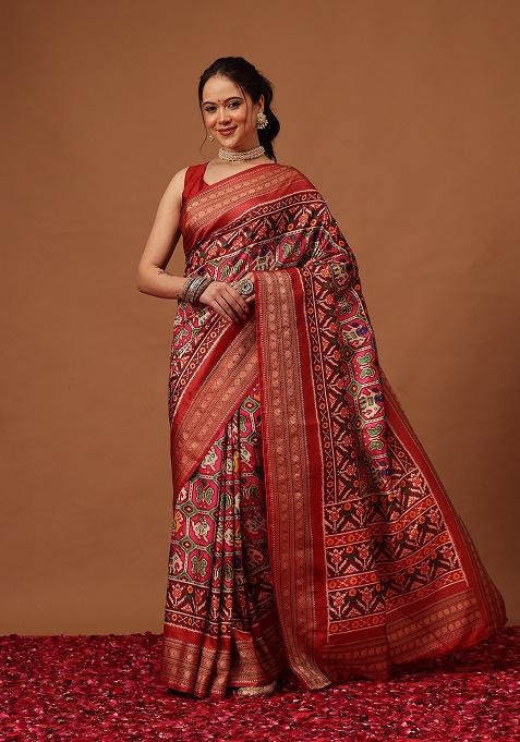 Pink Printed Silk Saree Set