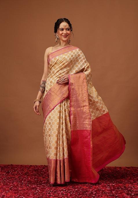 White Printed Silk Saree Set