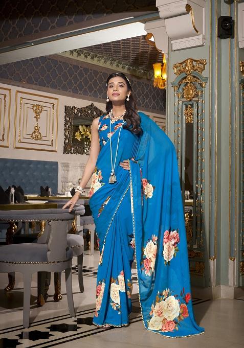 Firoji Printed Georgette Saree Set
