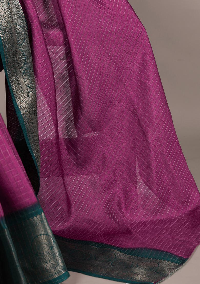 Pink Printed Dola Chex Saree Set - Indya