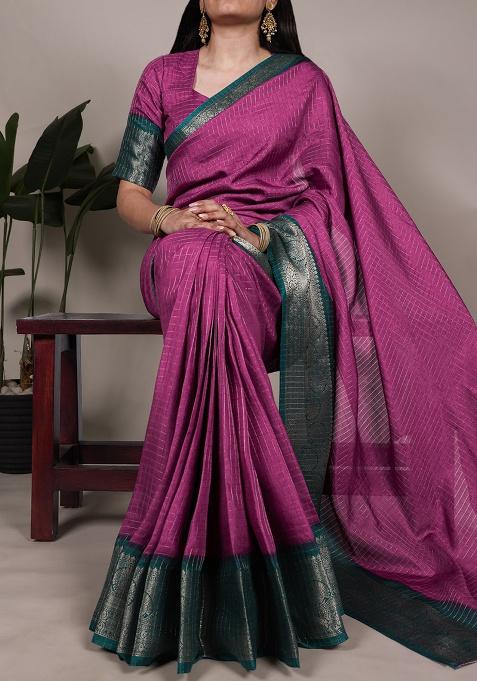 Pink Printed Dola Chex Saree Set