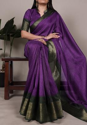 Purple Printed Dola Chex Saree Set