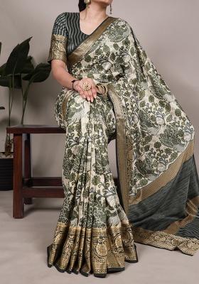 Mehendi Printed Silk Saree Set