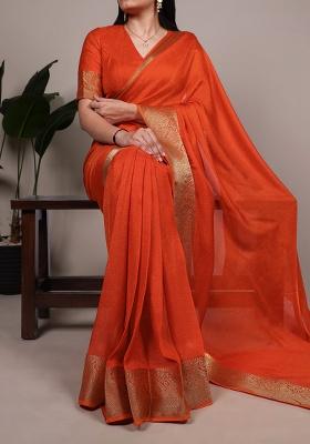 Orange Printed Mass Mello Saree Set
