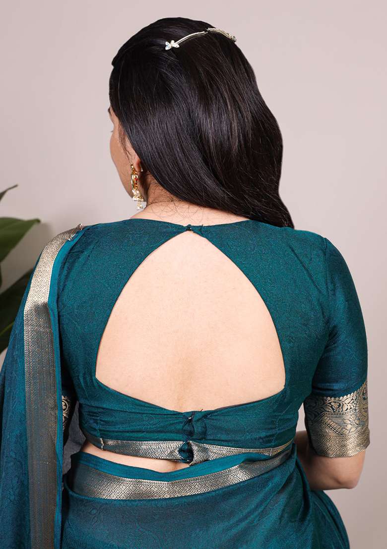 Teal Printed Mass Mello Saree Set for Diwali and Festive Wear - Indya