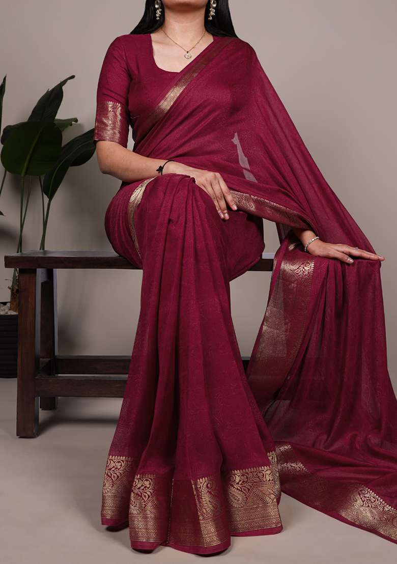 Crimson Printed Mass Mello Saree Set for Diwali and Festive Wear - Indya