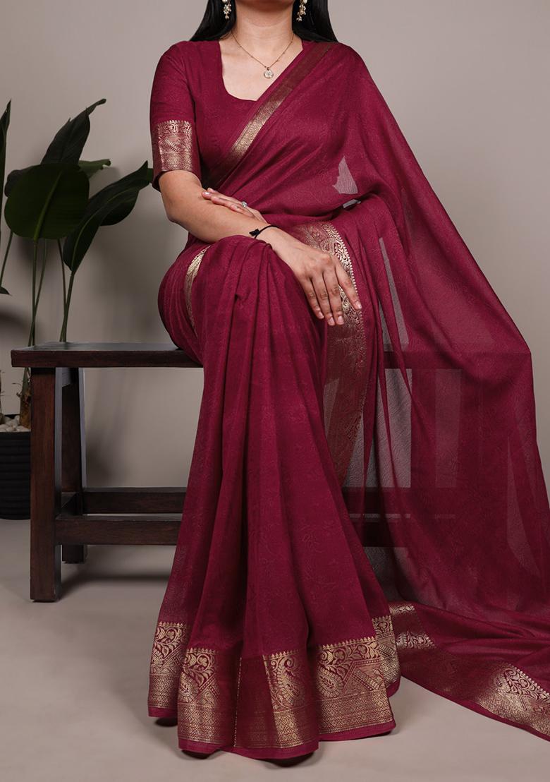 Crimson Printed Mass Mello Saree Set - Indya