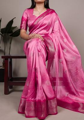 Pink Printed Silk Saree Set