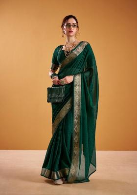 Green Printed Poly Shimmer Saree Set