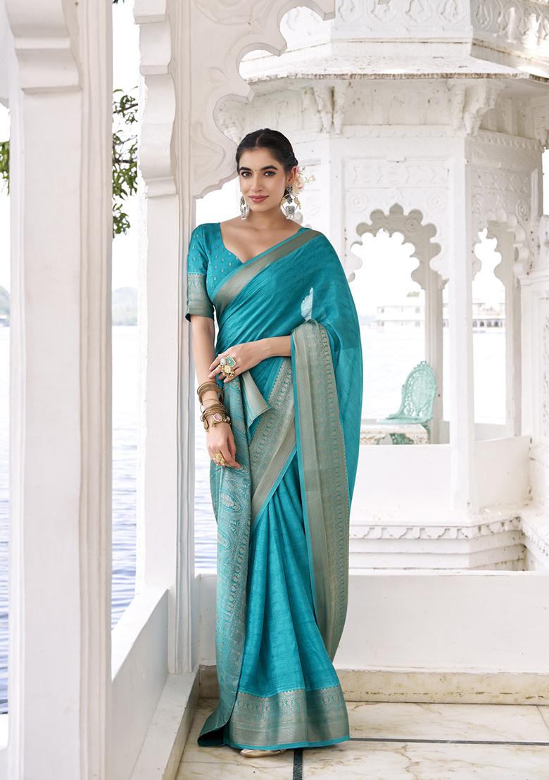 Firoji Printed Chinon Saree Set - Indya