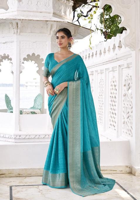 Firoji Printed Chinon Saree Set